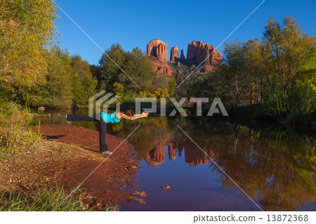 Yoga Practice at Cathedral Rock Sedona Arizona Yoga Practice at Cathedral Rock Sedona Arizona 13872368