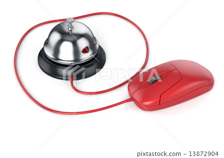 Reception bell with red computer mouse. Service concept 13872904