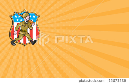 Business card World War Two Soldier American Cartoon Shield Business card World War Two Soldier American Cartoon Shield 13873386