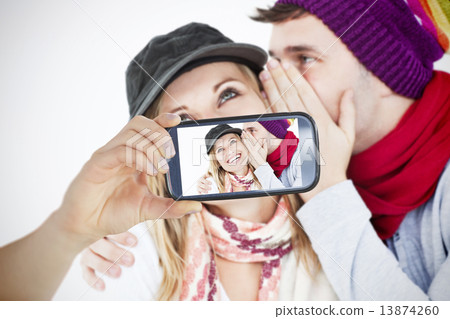 Couple taking selfie on smartphone Couple taking selfie on smartphone 13874260