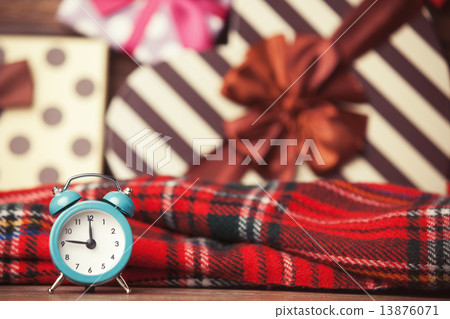 Vintage clock on christmas background Vintage clock on christmas background 13876071