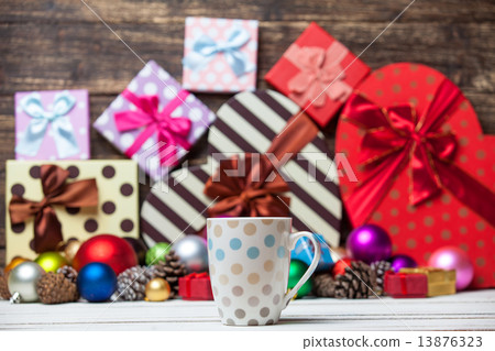 Cup on christmas background. 13876323