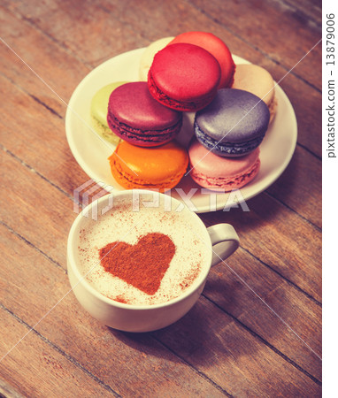 macrons with cup of coffee 13879006