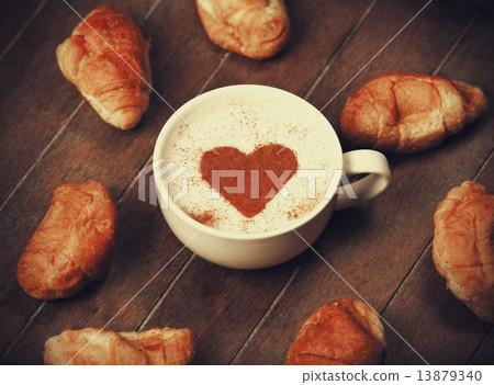 Cup of coffee with french croissant Cup of coffee with french croissant 13879340