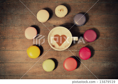 macrons with cup of coffee macrons with cup of coffee 13879519