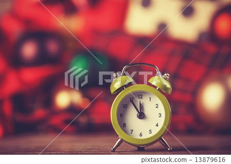 Vintage clock on christmas background. Vintage clock on christmas background. 13879616