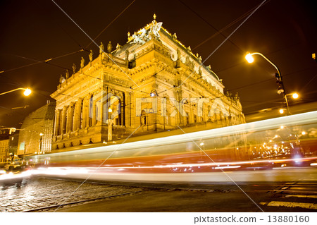 National Theater in the night with trams 13880160