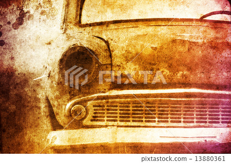 Old car at field. Photo in multicolor image style 13880361