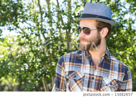 Handsome hipster smiling in the park 13882657