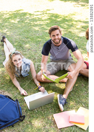 Classmates revising together on campus 13882891