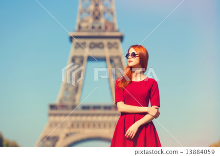 Beautifu girl in Paris with Eiffel tower on background. Beautifu girl in Paris with Eiffel tower on background. 13884059