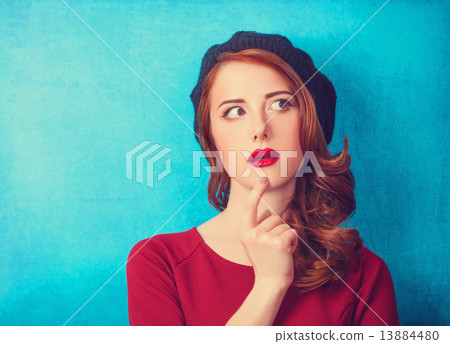 Redhead women in beret 13884480