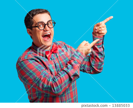 funny nerd with glasses on blue background. funny nerd with glasses on blue background. 13885033