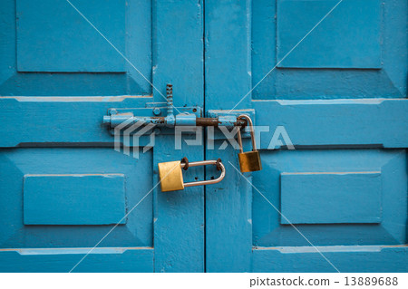 Blue door double lock with no smoking sign in laos Blue door double lock with no smoking sign in laos 13889688