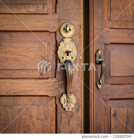 Door Brass Handles and Wooden Close-up Door Brass Handles and Wooden Close-up 13889704
