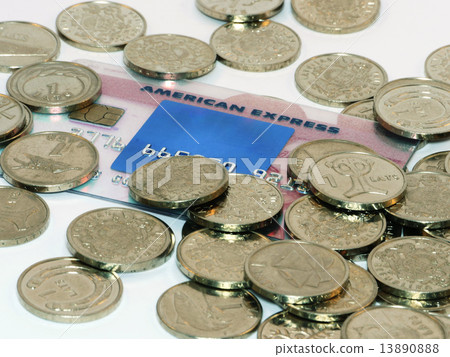 Bunch of coins with credit card Bunch of coins with credit card 13890888
