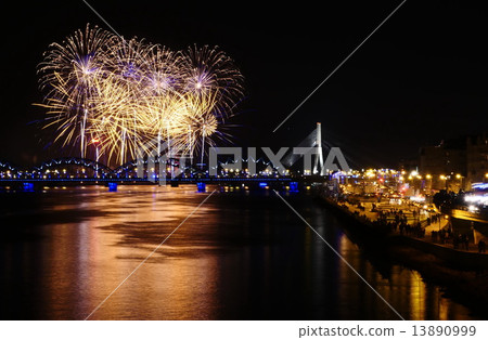Fireworks in Big Eeuropean city Riga 13890999