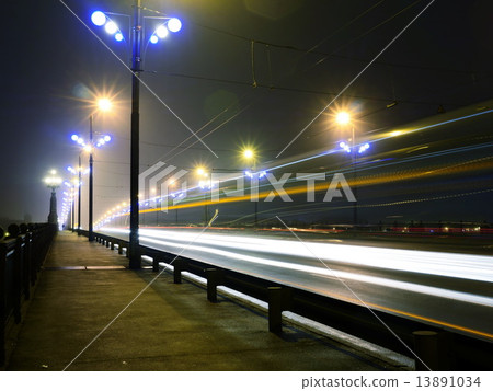 Stone Bridge lights in fog ,Riga Stone Bridge lights in fog ,Riga 13891034