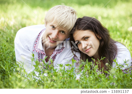 Slav teens in national Ukrainian clothing. Slav teens in national Ukrainian clothing. 13891137