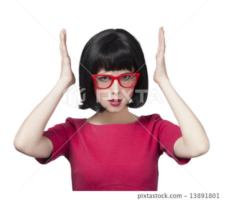 girl in red glasses at white background. girl in red glasses at white background. 13891801