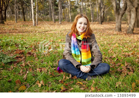 Portrait of red-haired girl in the autumn park. Portrait of red-haired girl in the autumn park. 13893499