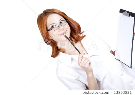 Young businesswomen with white plan board. 13893821