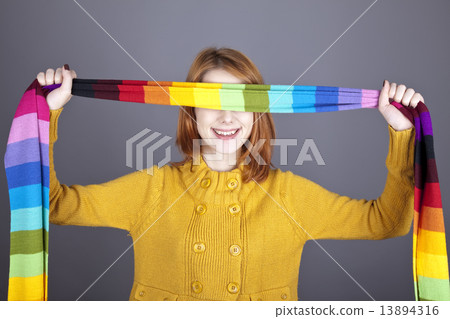 Girl with scarf near eyes. Girl with scarf near eyes. 13894316