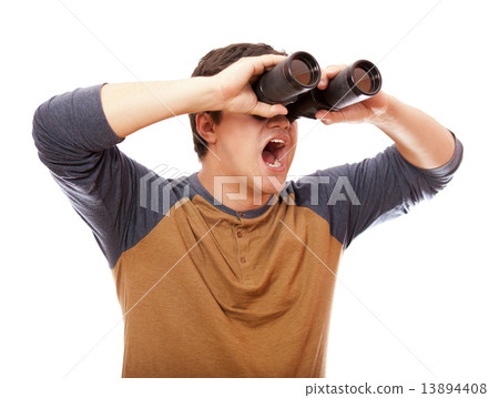 Funny man with binocular. On white background. Funny man with binocular. On white background. 13894408