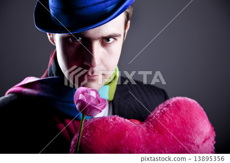 Mysterious men with toy and rose 13895356