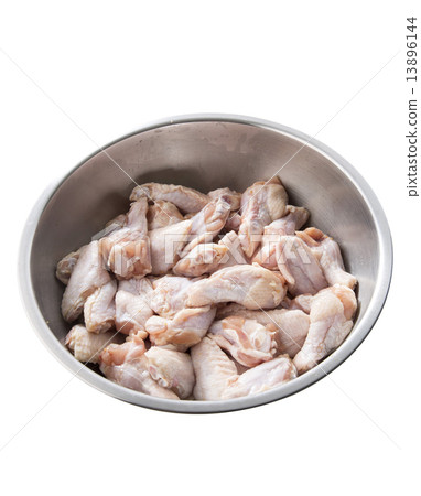 Chicken wings in metal bowl isolated on white 13896144