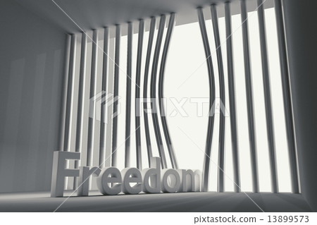 bent prison bars and the inscription freedom 13899573
