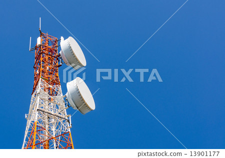 Telecommunication tower on blue sky background 13901177