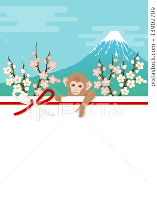 Child monkey and Mt. Fuji and plum 13902709