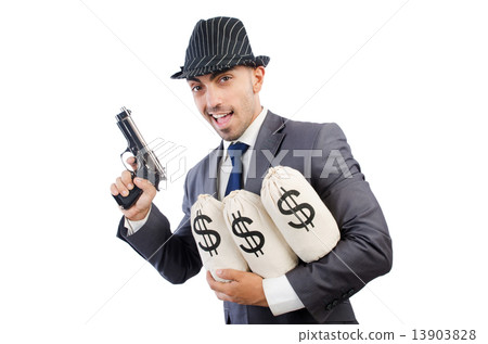 Man with gun and money sacks Man with gun and money sacks 13903828
