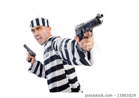 Prisoner with gun isolated on white Prisoner with gun isolated on white 13903829