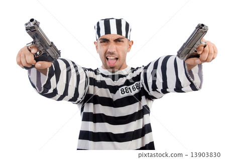 Prisoner with gun isolated on white Prisoner with gun isolated on white 13903830