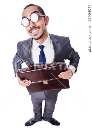 Funny nerd businessman isolated on white 13904072
