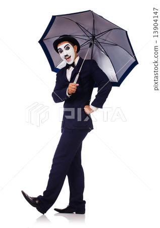 Funny man with umbrella on white 13904147