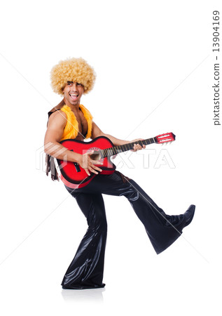 Male guitar player isolated on the white 13904169