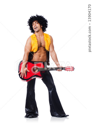 Male guitar player isolated on the white 13904170