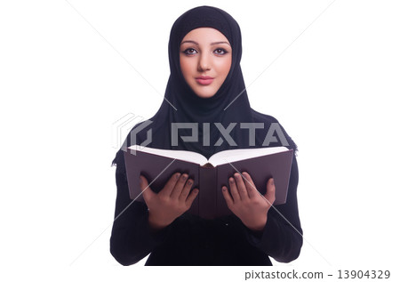 Muslim young woman wearing hijab on white 13904329
