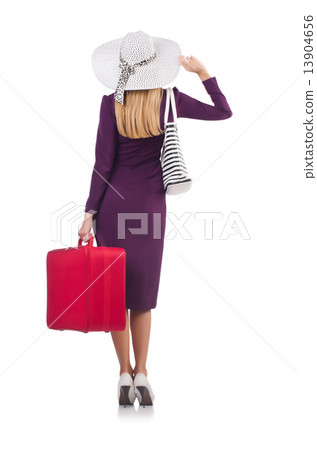 Girl with suitcases isolated on white 13904656