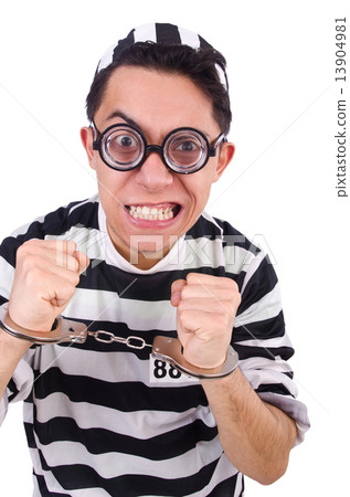 Funny convict isolated on the white Funny convict isolated on the white 13904981