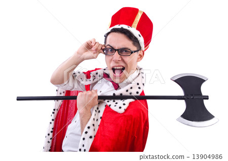 Businessman playing king isolated on white Businessman playing king isolated on white 13904986