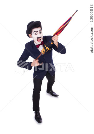 Funny man with umbrella on white 13905018