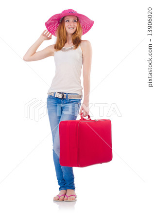 Girl with suitcases isolated on white Girl with suitcases isolated on white 13906020