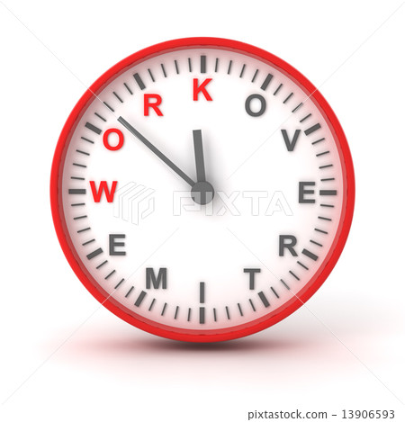 Clock with work overtime text, 3d render 13906593