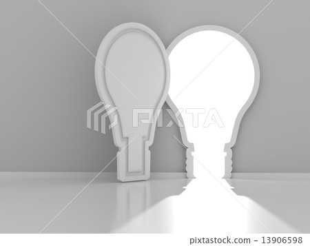 Light bulb shaped door with copyspace, 3d render Light bulb shaped door with copyspace, 3d render 13906598