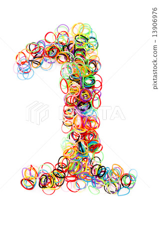 Colorful elastic rubber bands shape Number one . 13906976