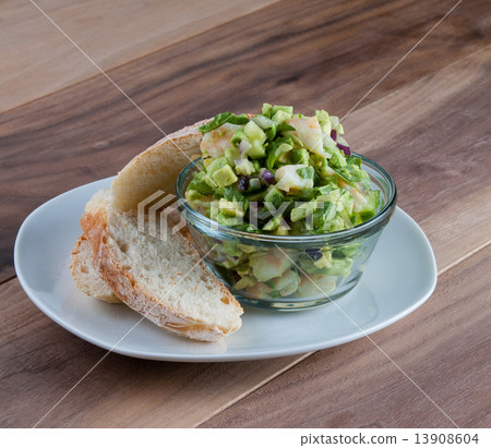 Avocado, Cucumber, Shrimps and Arugula Salad 13908604